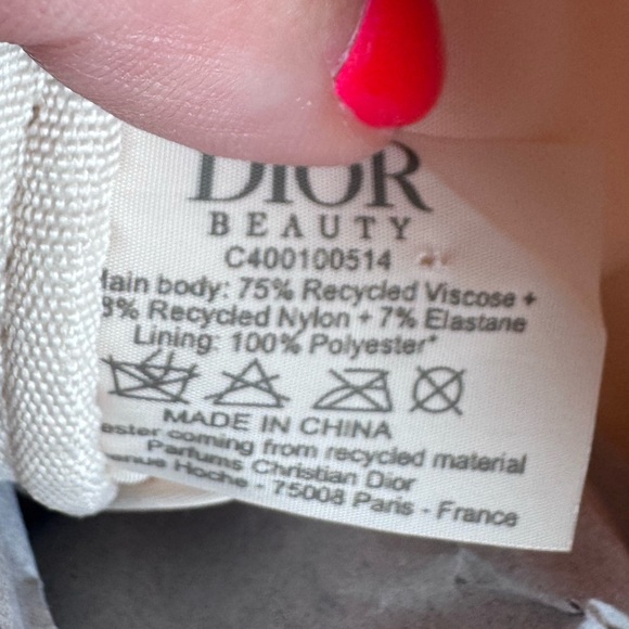Christian Dior Blush Cream Pouch Logo Zip Around‎ Recycle materials Knit NEW - Picture 4 of 7